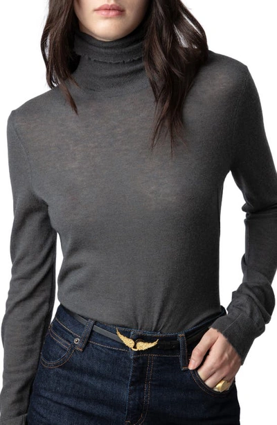Shop Zadig & Voltaire Bobby Distressed Cashmere Turtleneck Sweater In Ardoise