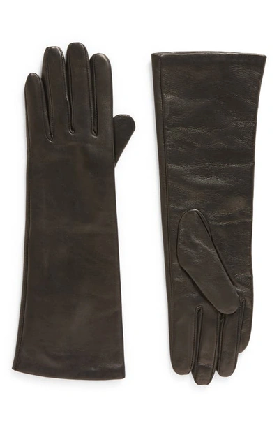 Shop Vince Cashmere Lined Leather Gloves In Black