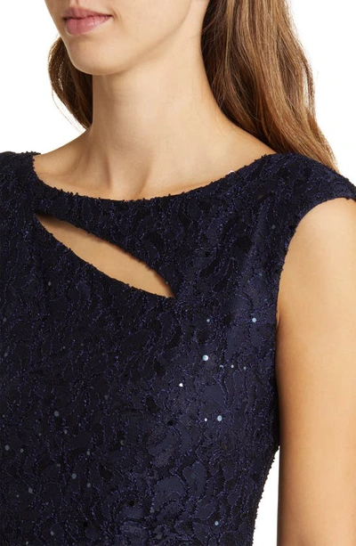 Shop Connected Apparel Sequin Lace Sheath Gown In Navy