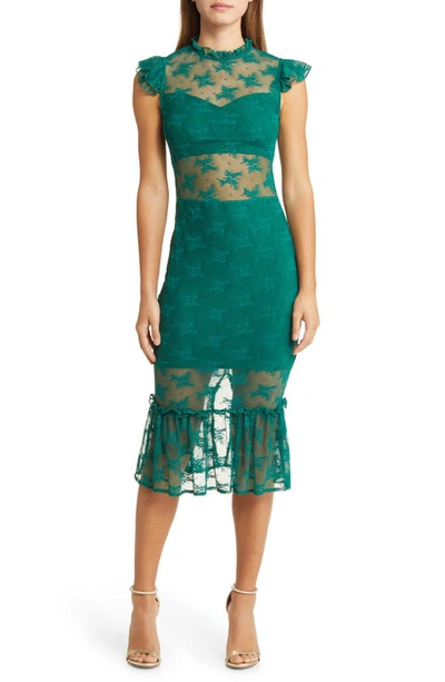 Shop Bebe Illusion Lace Midi Dress In Green