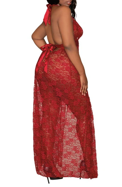 Dreamgirl Lace Halter Nightgown & G-string Set In Garnet