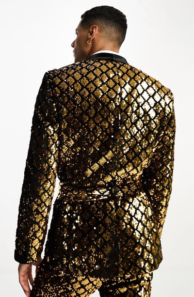 Shop Asos Design Skinny Sequin Belted Suit Jacket In Gold