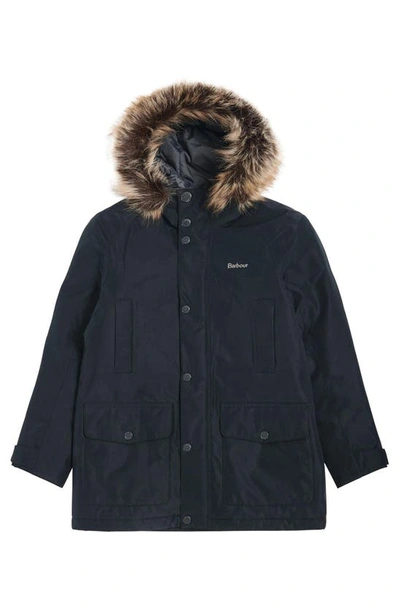 Barbour Kids' Ripley Faux Fur Trim Water Repellent Parka In Black