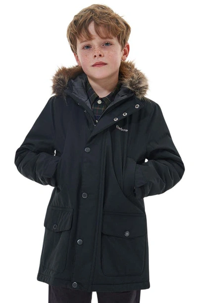 Barbour Kids' Ripley Faux Fur Trim Water Repellent Parka In Black
