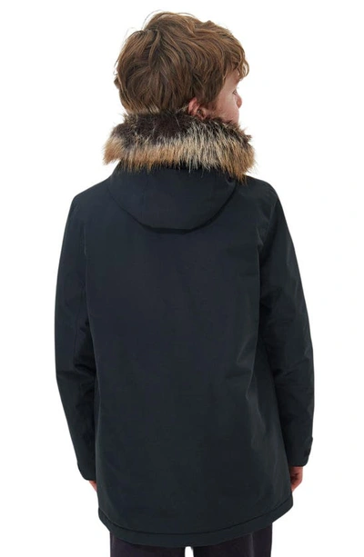 Barbour Kids' Ripley Faux Fur Trim Water Repellent Parka In Black