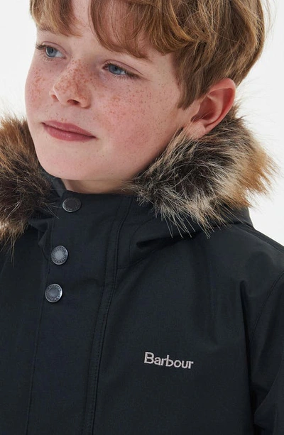 Barbour Kids' Ripley Faux Fur Trim Water Repellent Parka In Black