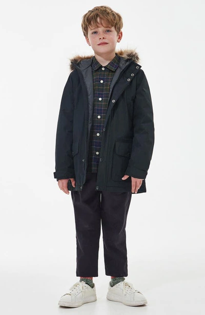 Barbour Kids' Ripley Faux Fur Trim Water Repellent Parka In Black