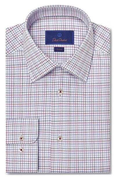 Shop David Donahue Trim Fit Check Royal Oxford Dress Shirt In Blue/ Berry
