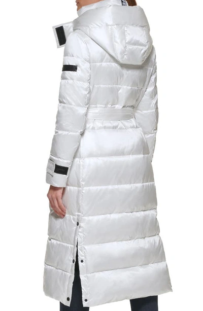 Shop Karl Lagerfeld Contrast Belted Longline Puffer Jacket In White