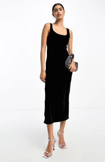 Shop Asos Design Scoop Neck Midi Dress In Black