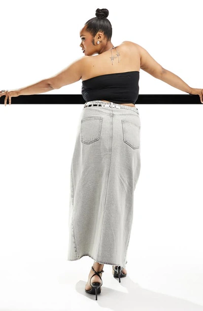 Shop Asos Design Curve Denim Maxi Skirt In Grey