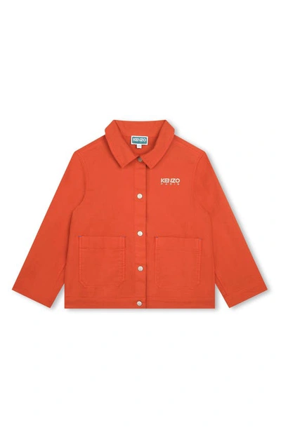 Shop Kenzo Kids' Kotora Stretch Cotton Snap-up Graphic Jacket In Ginger
