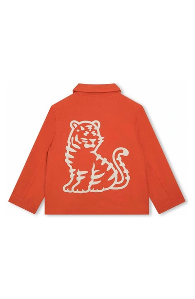 Shop Kenzo Kids' Kotora Stretch Cotton Snap-up Graphic Jacket In Ginger