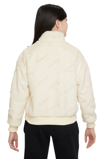 Shop Nike Kids' Sportswear Swoosh Faux Fur Jacket In Coconut Milk