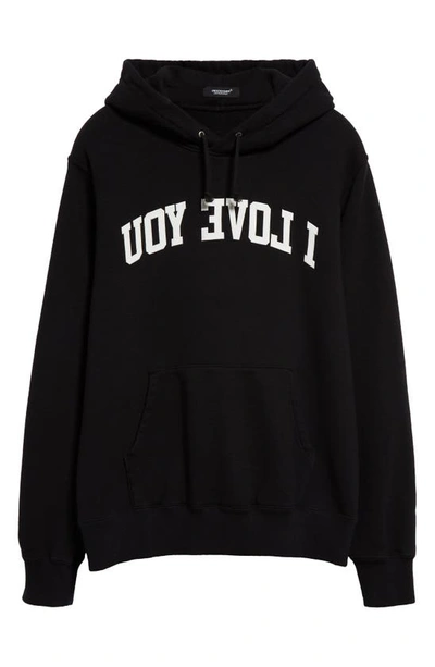 Shop Undercover Reversed I Love You Cotton Graphic Hoodie In Black