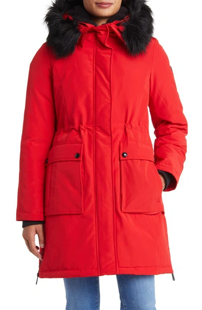 Shop Sam Edelman Faux Fur Trim Parka In Red