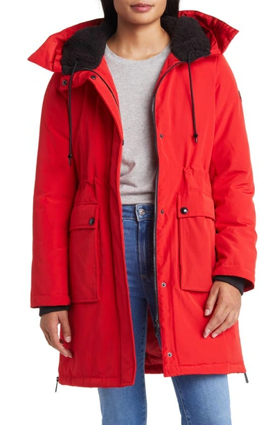 Shop Sam Edelman Faux Fur Trim Parka In Red