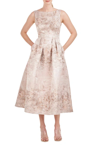 Shop Kay Unger Elsa Metallic Floral A-line Midi Dress In Almond