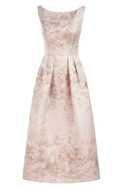 Shop Kay Unger Elsa Metallic Floral A-line Midi Dress In Almond