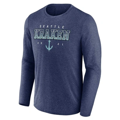 Shop Fanatics Branded Heather Deep Sea Blue Seattle Kraken Long Sleeve T-shirt In Heather Navy