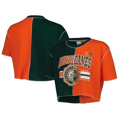 Shop Zoozatz Green/orange Miami Hurricanes Colorblock Cropped T-shirt