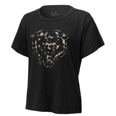 Shop Majestic Threads Justin Fields Black Chicago Bears Leopard Player Name & Number T-shirt