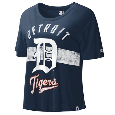Shop Starter Navy Detroit Tigers Cooperstown Collection Record Setter Crop Top