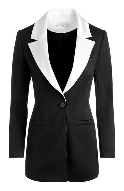 Shop Alice And Olivia Silvie Contrast Trim Shoulder Pad Blazer In Black/ Ecru