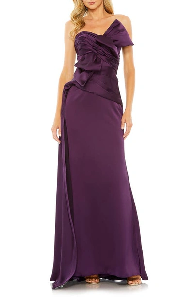 Shop Mac Duggal Bow Front Strapless Satin Gown In Aubergine