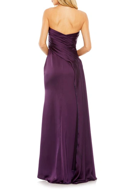 Shop Mac Duggal Bow Front Strapless Satin Gown In Aubergine