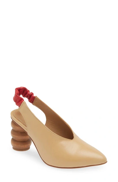 Shop Shekudo Leather Slingback Pump In Beige And Red