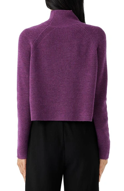 Shop Eileen Fisher Merino Wool Crop Turtleneck Sweater In Plum Blossom