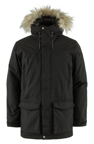 Shop Fjall Raven Nuuk Lite Waterproof Parka With Faux Fur Trim In Black