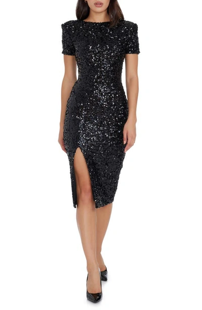 Shop Dress The Population Natasha Sequin Sheath Midi Dress In Black