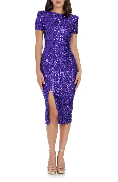 Shop Dress The Population Natasha Sequin Sheath Midi Dress In Violet