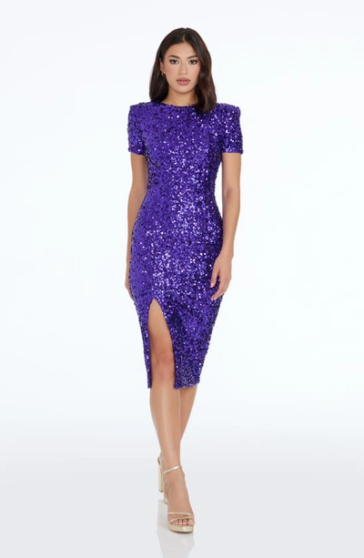 Shop Dress The Population Natasha Sequin Sheath Midi Dress In Violet