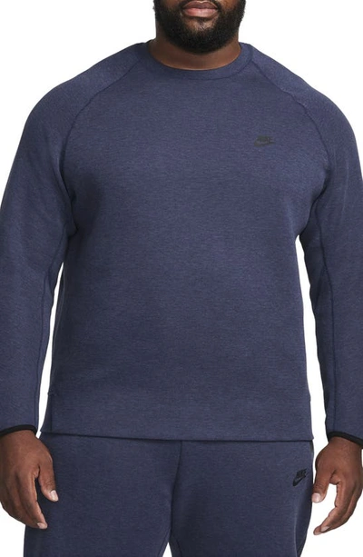 Shop Nike Tech Fleece Crewneck Sweatshirt In Obsidian Heather/ Black