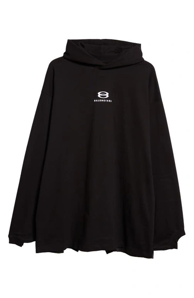 Shop Balenciaga Infinity Logo Oversize Deconstructed Mixed Media Hoodie In Black/ White