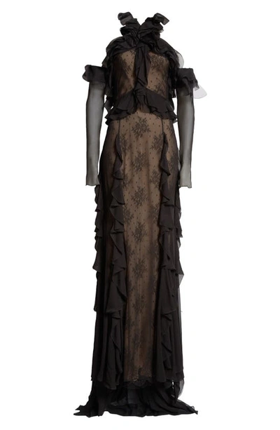 Shop Jason Wu Collection Cold Shoulder Long Sleeve Silk Gown In Black