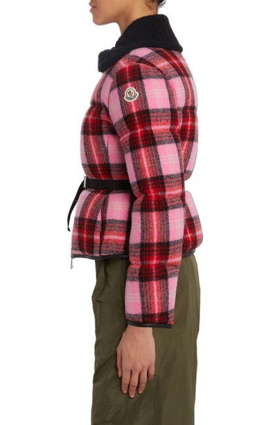 Shop Moncler Zambeze Plaid Wool Flannel Puffer Jacket In Pink