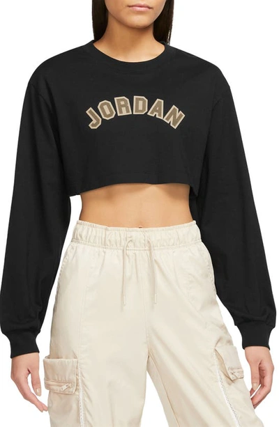 Shop Jordan Long Sleeve Cotton Crop Graphic T-shirt In Black