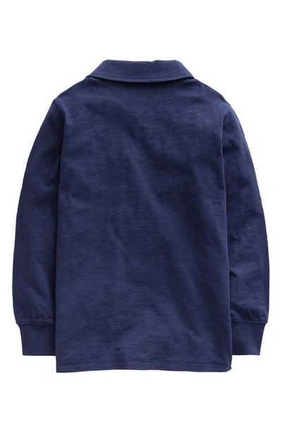Shop Mini Boden Kids' Slub Long Sleeve Pocket Polo In Dusk Blue