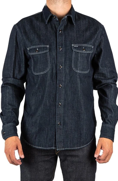 Shop Hiroshi Kato The Brace Denim Button-up Shirt In Indigo