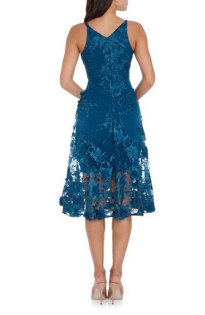 Shop Dress The Population Audrey Embroidered Fit & Flare Dress In Peacock Blue
