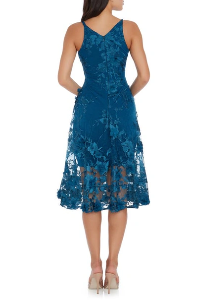 Dress The Population Audrey Embroidered Fit & Flare Dress In Peacock Blue