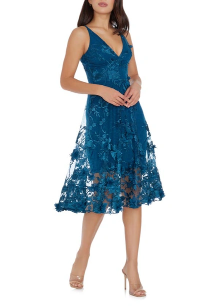 Dress The Population Audrey Embroidered Fit & Flare Dress In Peacock Blue