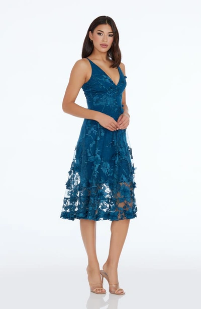 Shop Dress The Population Audrey Embroidered Fit & Flare Dress In Peacock Blue