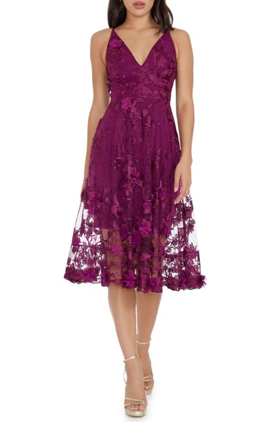 Shop Dress The Population Audrey Embroidered Fit & Flare Dress In Dark Magenta