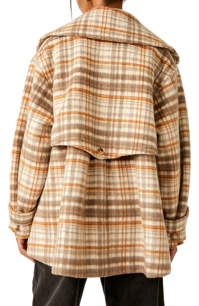 Shop Free People Highlands Plaid Double Breasted Peacoat In Brown