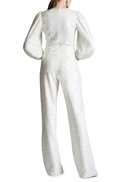 Shop Sachin & Babi Presly Sequin Long Sleeve Jumpsuit In Clear/ Ivory